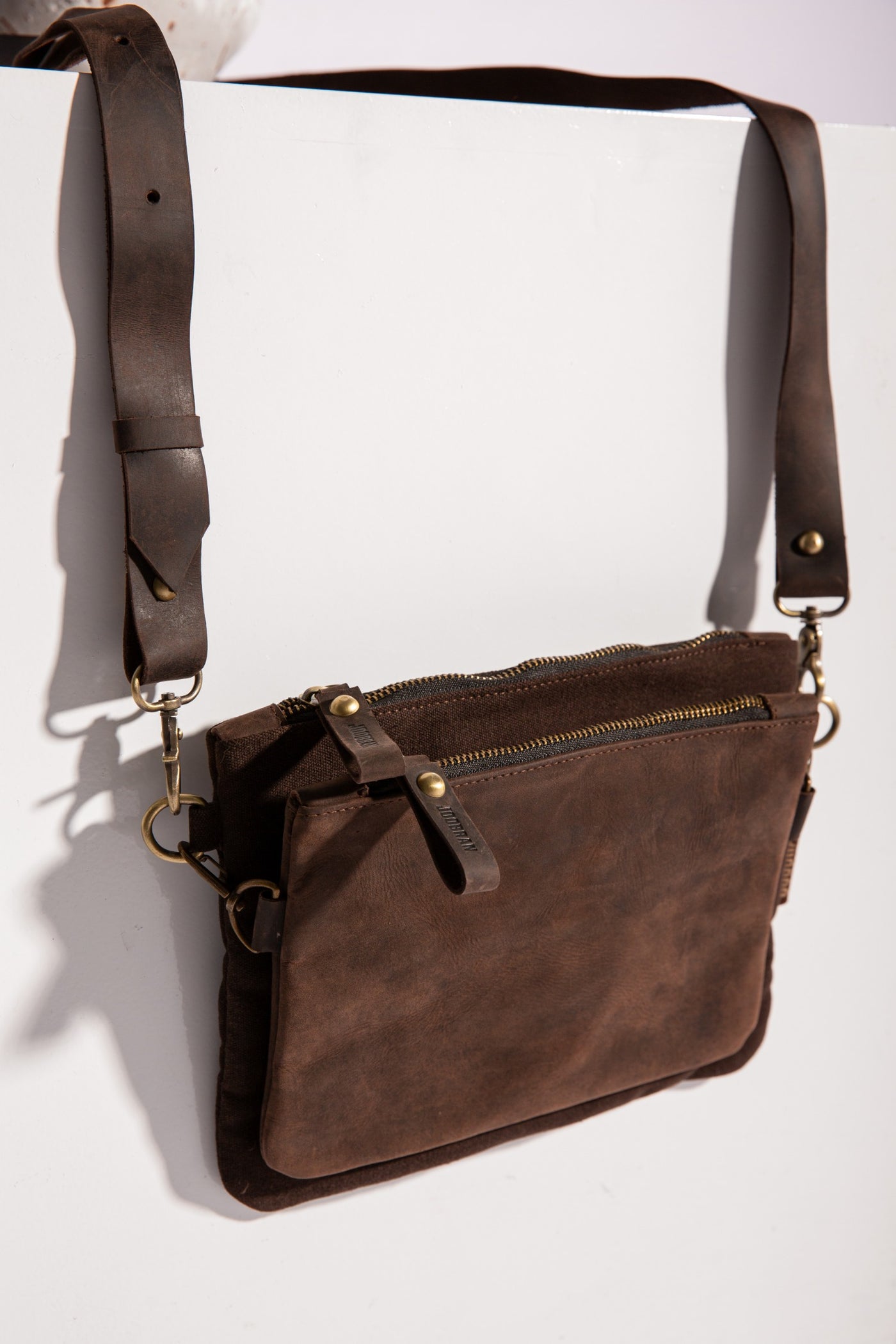 Double-Pouch Crossbody Bag - Dark Brown